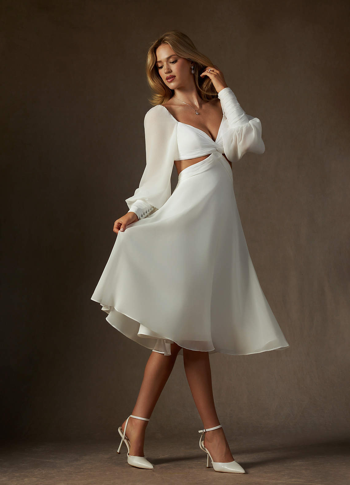 Azazie Delfina Wedding Dresses Diamond White A-Line V-Neck Pleated Chiffon Dress image7
