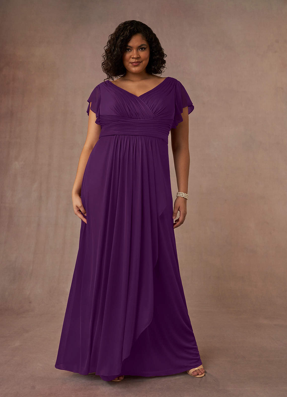 Azazie Reneya vestidos de madre de la novia Vestido de Uva de Malla de Corte en A con Plisado image1
