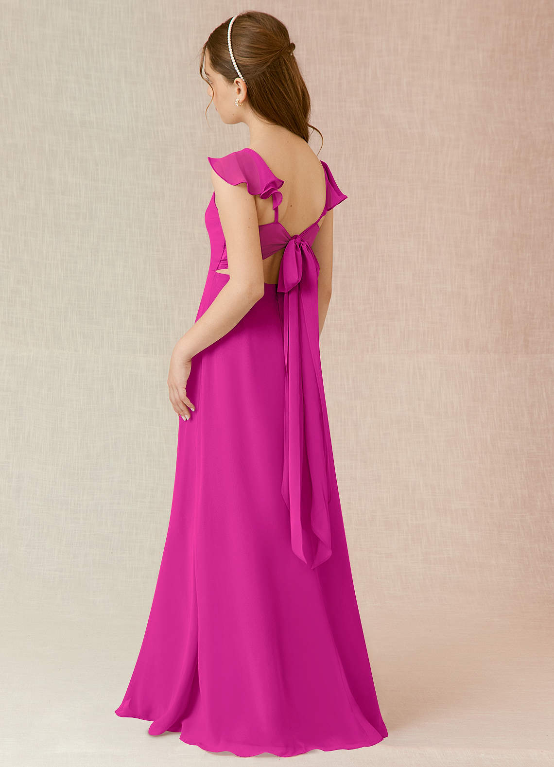 Azazie Everett Junior Vestido de Fucsia de Gasa de Corte en A image3