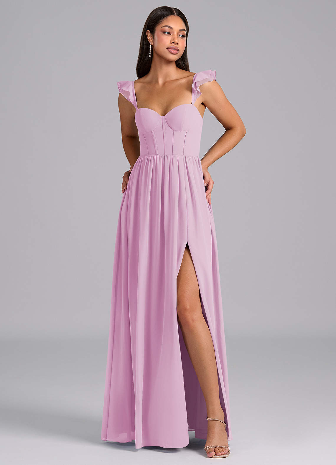 Azazie Denisse Bridesmaid Dresses Candy Pink A-Line Ruched Chiffon Dress image1