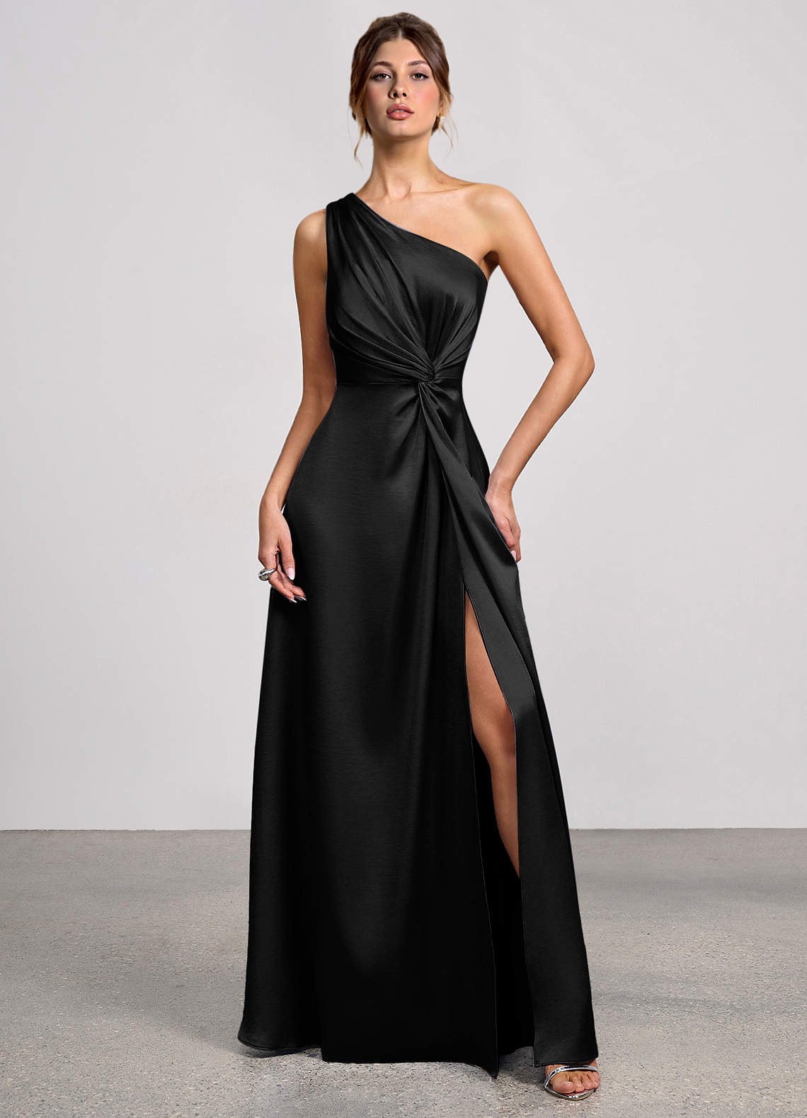 Eulalie Black Luminous Satin Maxi Dress | Azazie