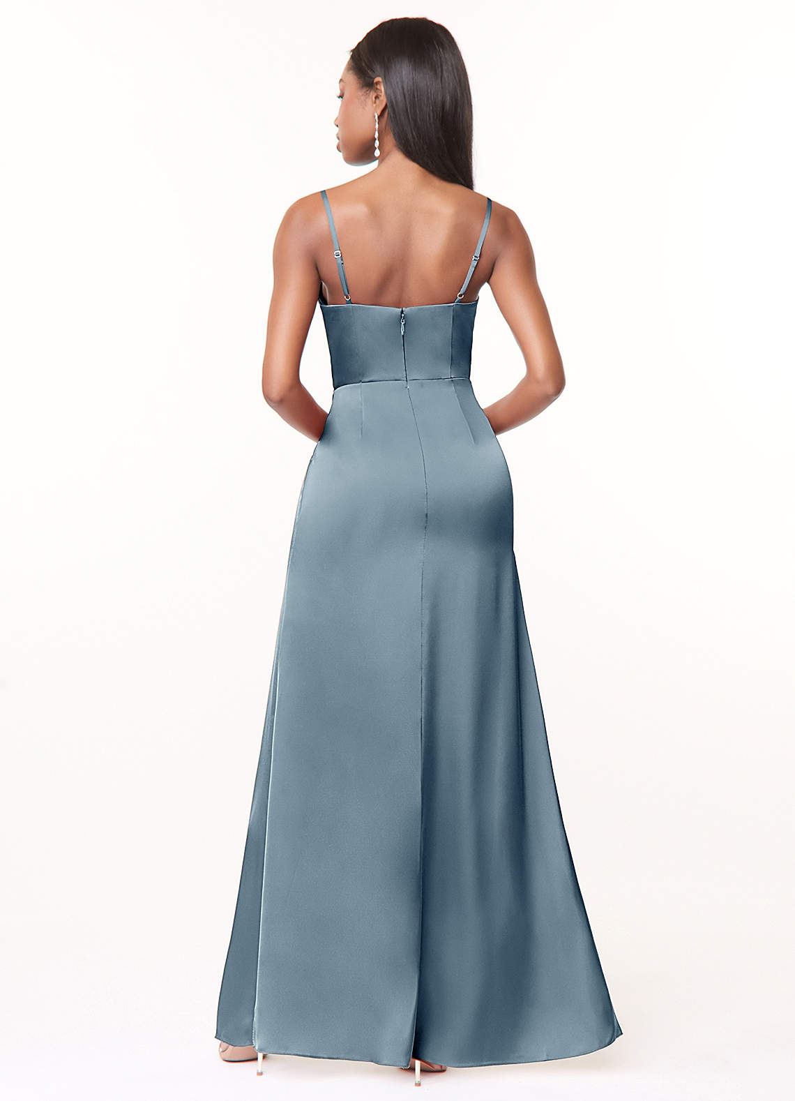 Azazie A-Line/Princess V-Neck Floor-Length Stretch Satin Bridesmaid Dresses - dusty blue Azazie A-Line/Princess V-Neck Floor-Length Stretch Satin Bridesmaid Dresses - dusty blue
