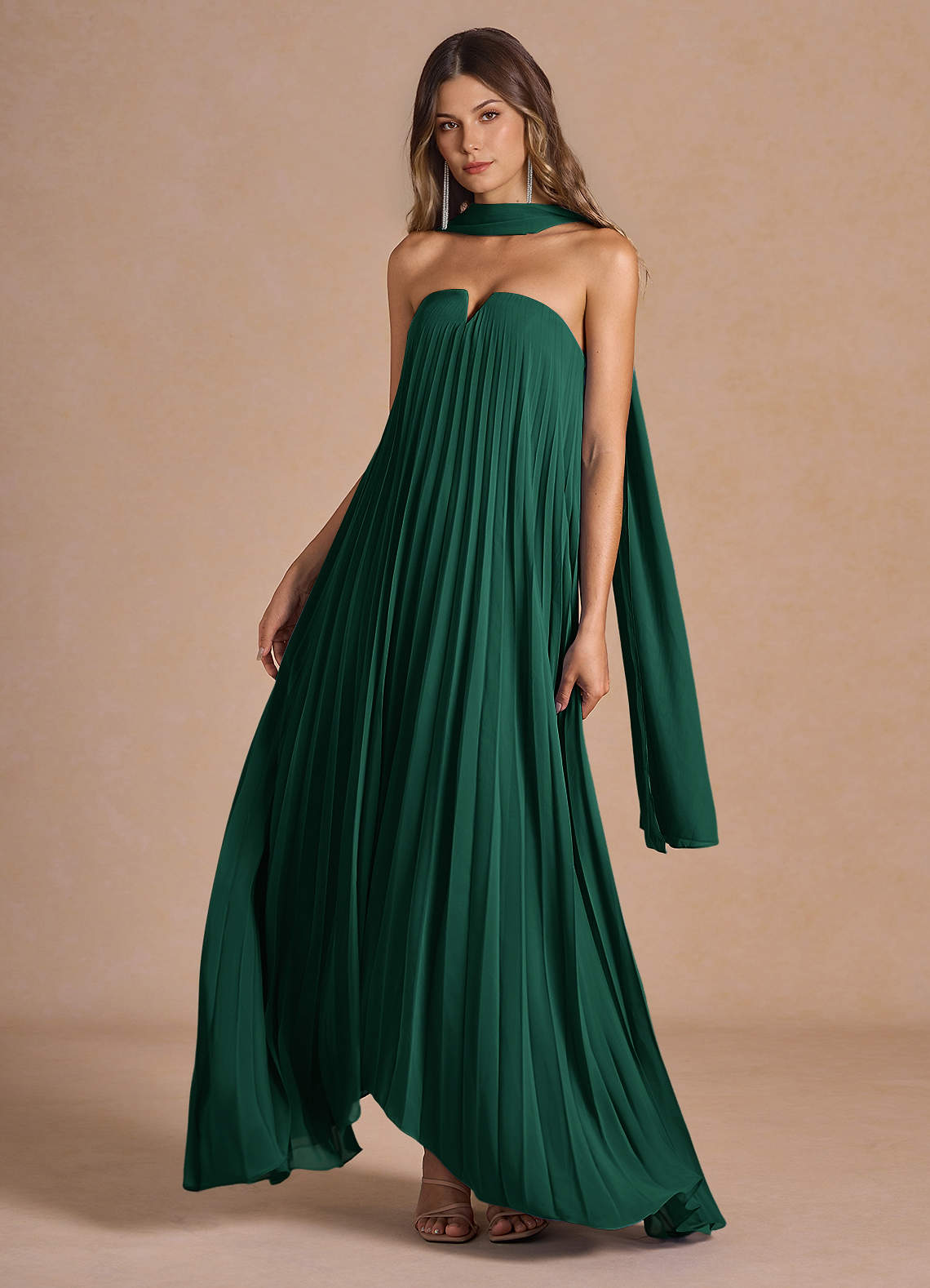 Nahla Emerald Allover Pleated Maxi Dress | Azazie