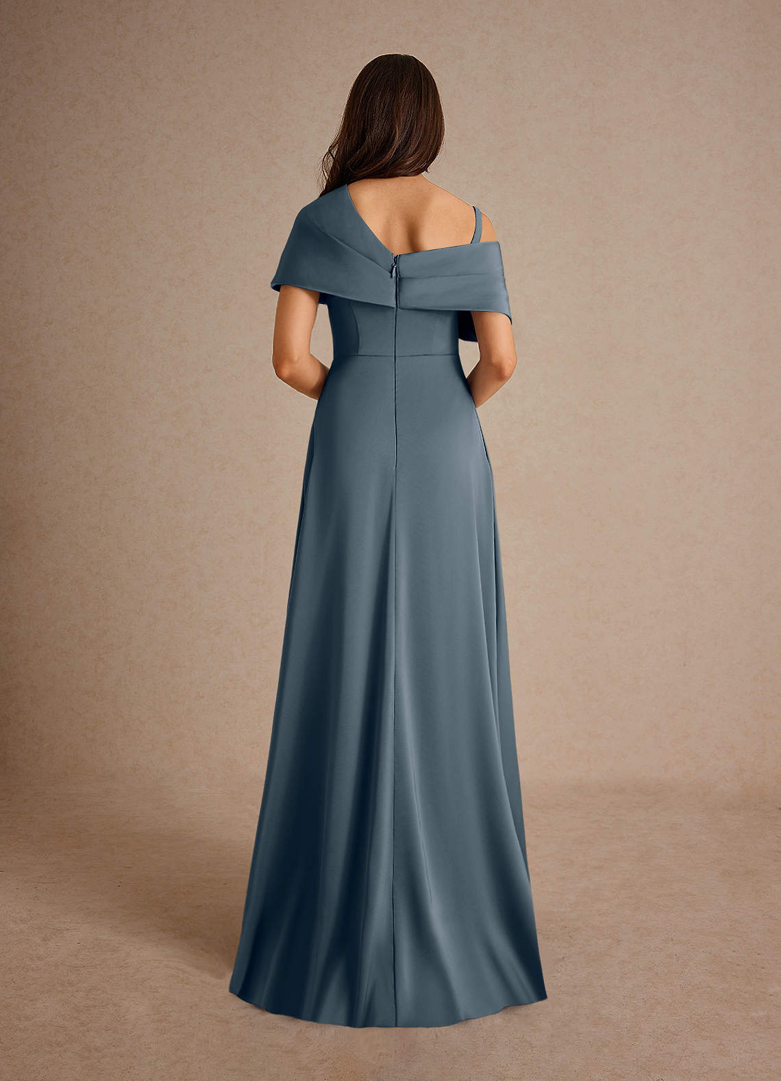 Azazie Milton Mother of the Bride Dresses Twilight A-Line Pleated Stretch Satin Dress image3