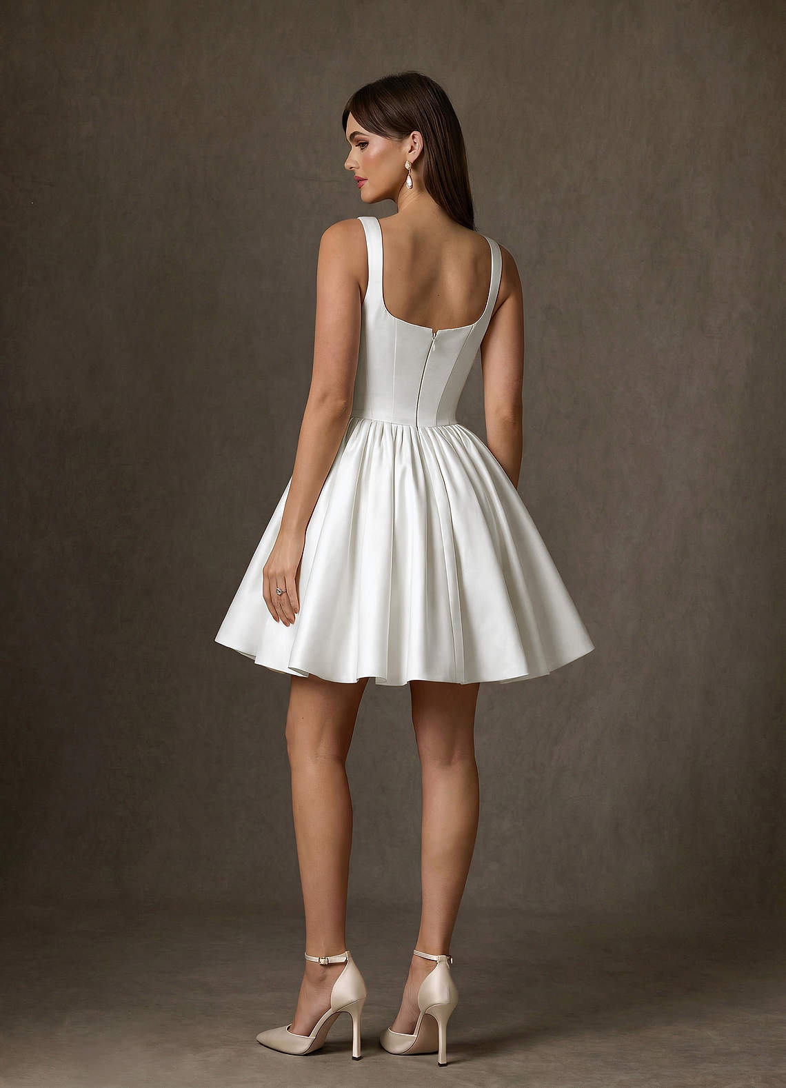 Azazie Saverina Wedding Dresses Diamond White A-Line with Pockets Satin Dress image1