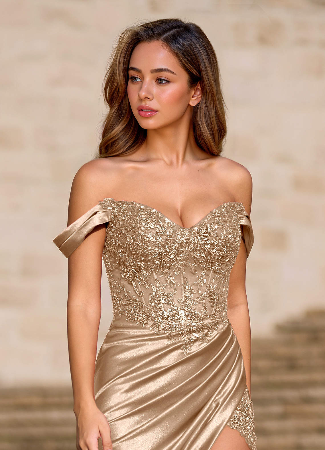 Opulence Champanhe Vestido de baile com espartilho floral image7