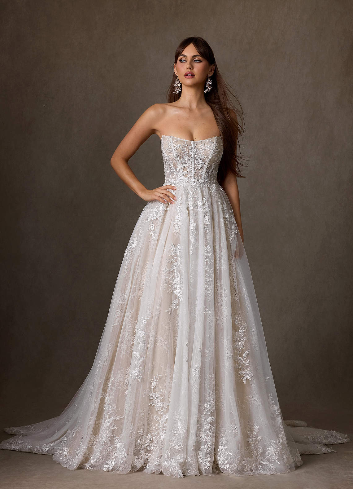 Azazie Elowyn Abiti da Sposa Abito Principessa in Pizzo Senza Cinturino Diamante Bianco Nudo image1