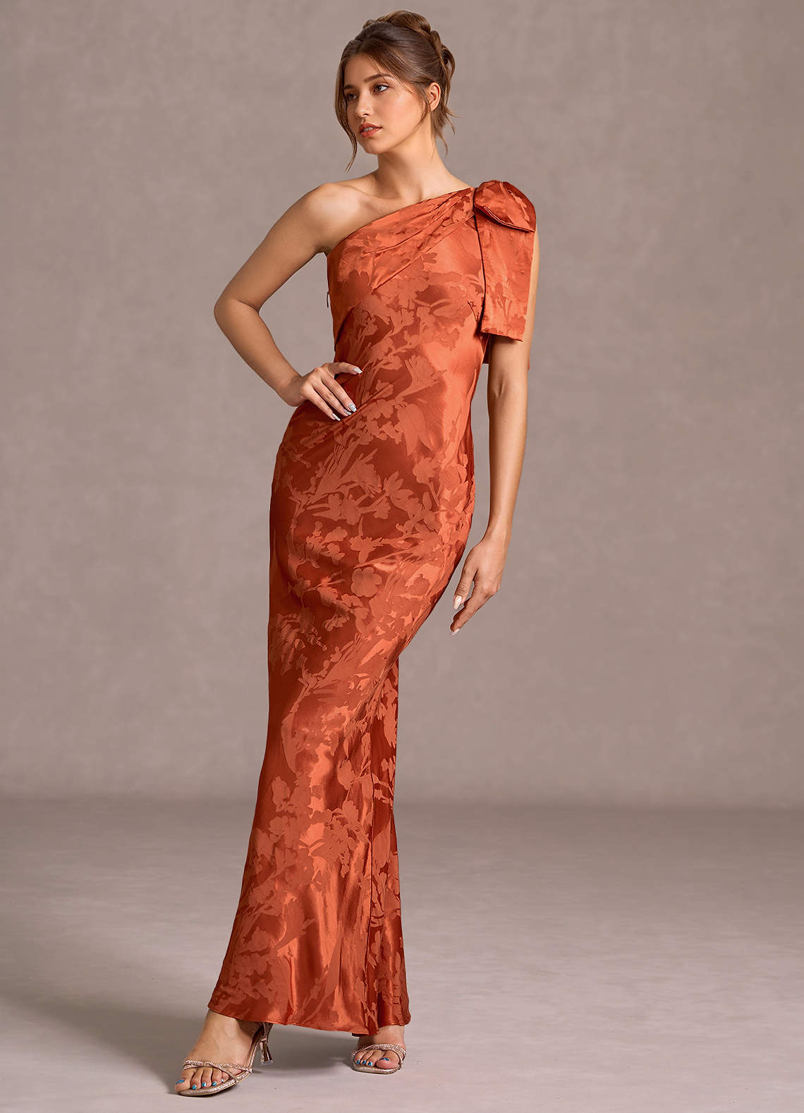 green emerald velvet dress Sample Terracotta Rust Brooke Satin Dress