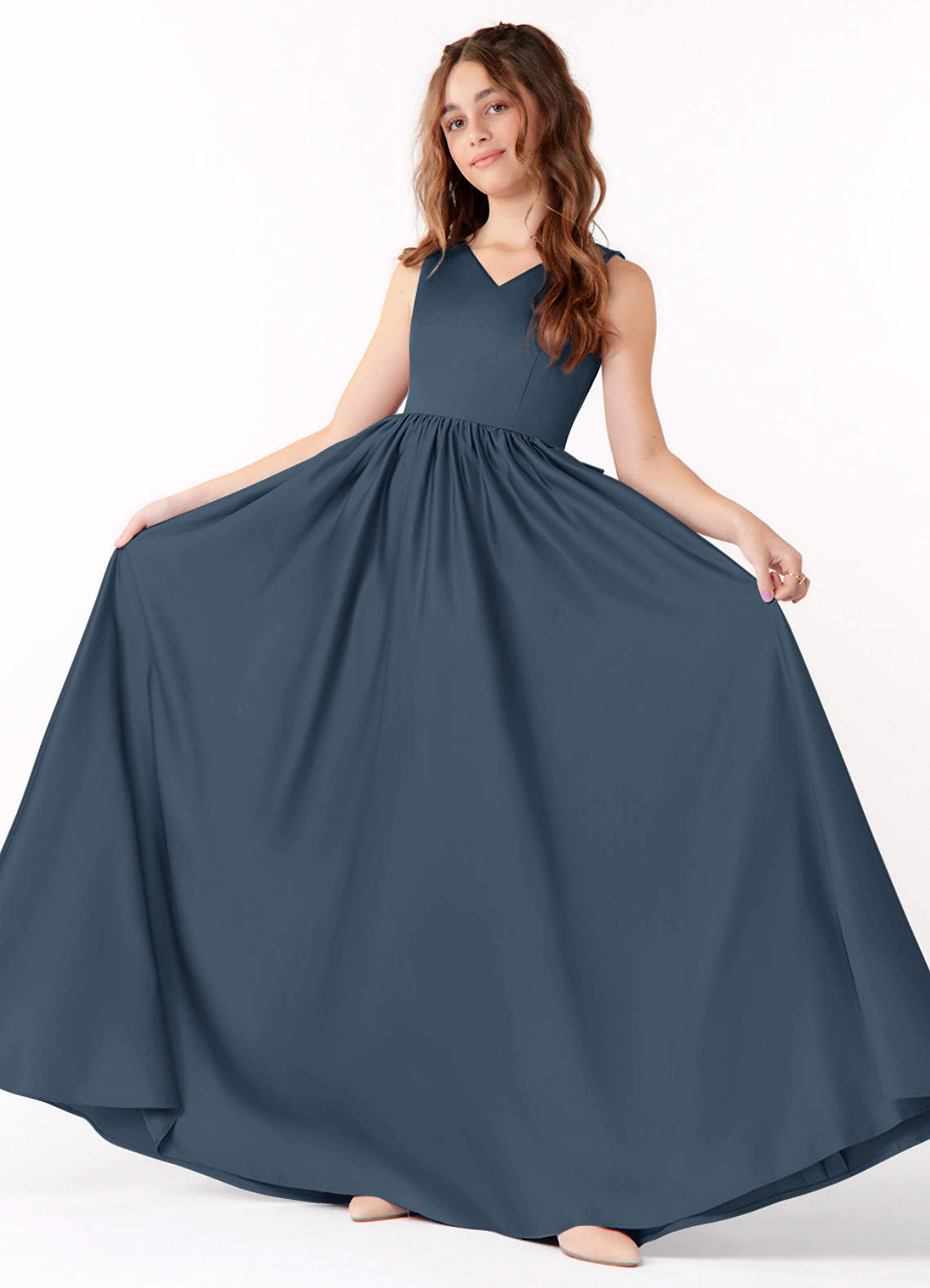 Azazie Hathaway Junior Neptune A-Line Bow Matte Satin Dress image1