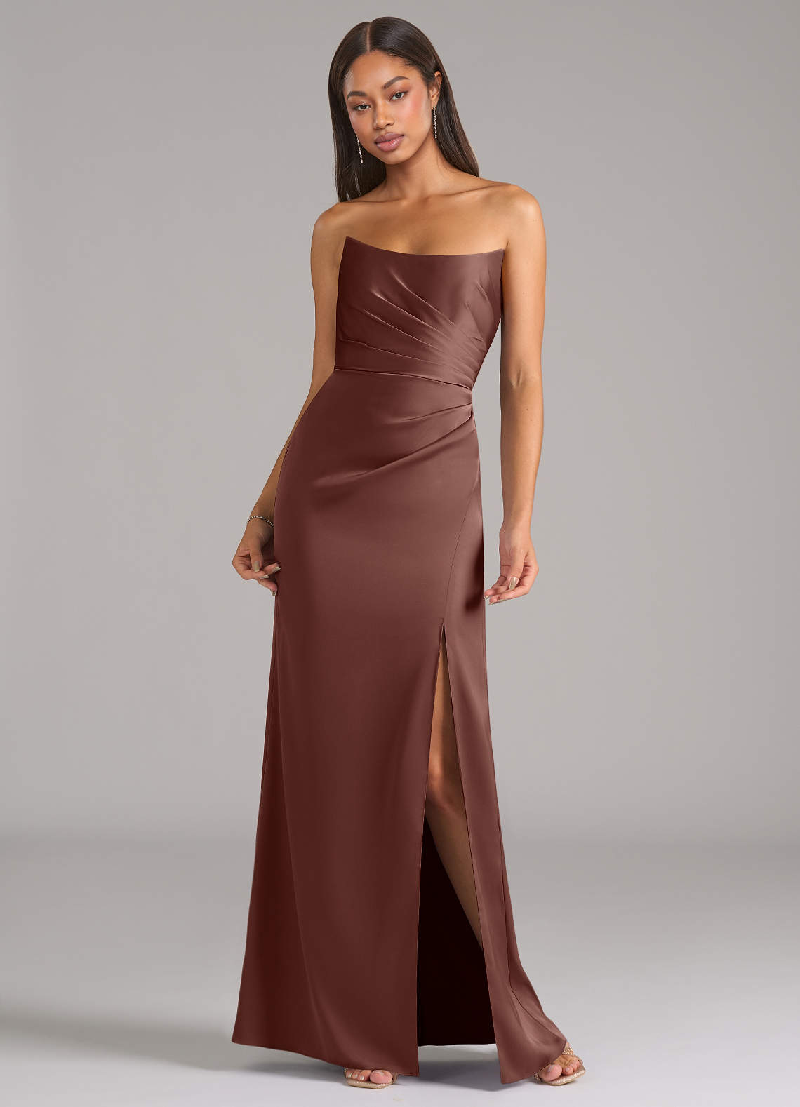 Azazie Marla Kjoler til hjemmeprøvning Skede Stropløs Stræk satin Gulv-længde Kjole image3