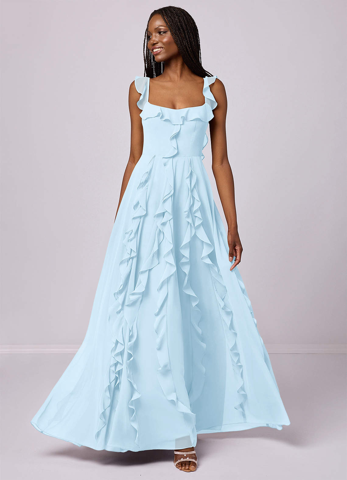 Barbie ♥ Azazie Jurken voor bruidsmeisjes Jurk van Chiffon met A-Lijn met Zakken Hemelsblauw image1