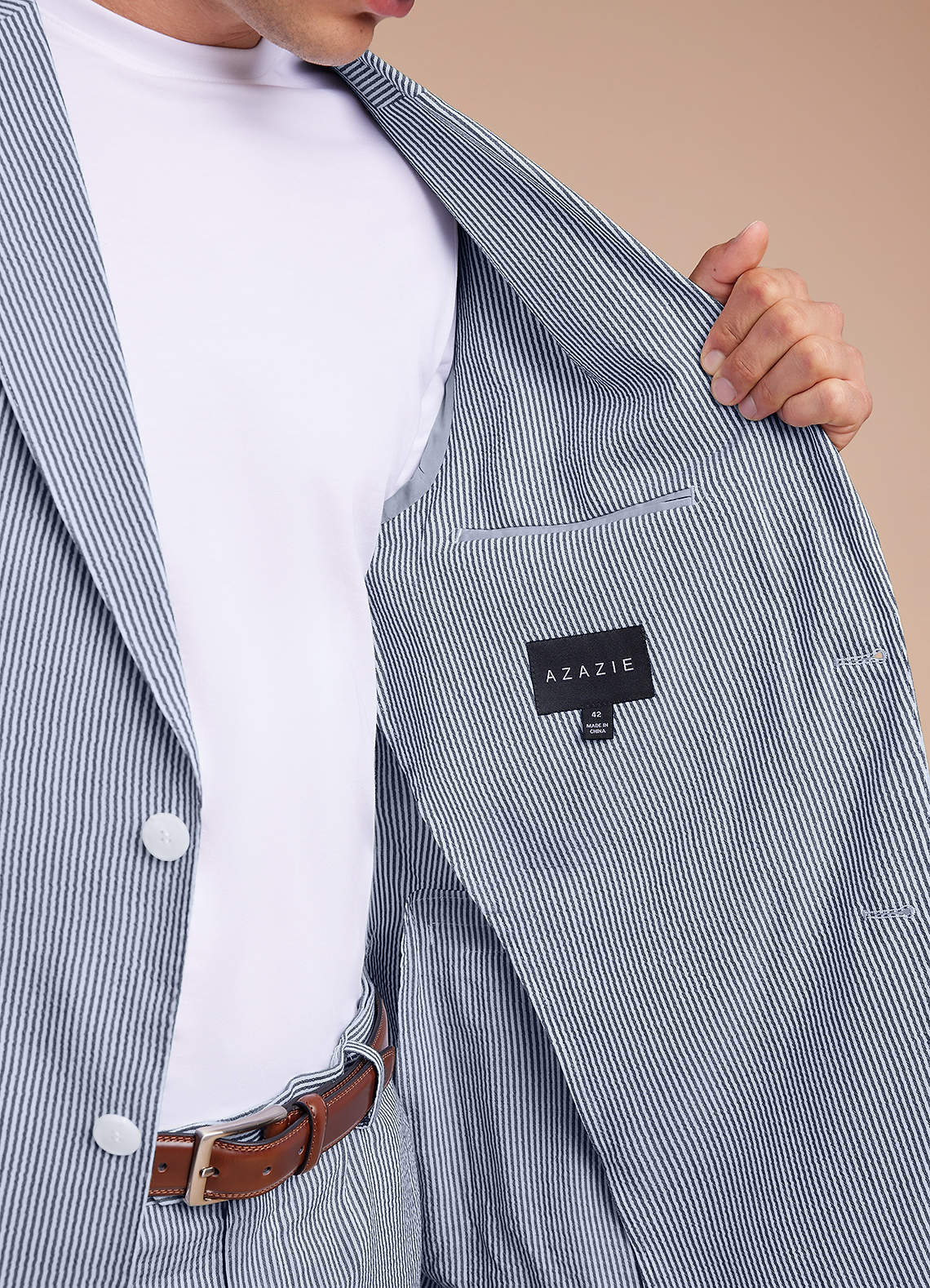 front Gavin Azul Traje de pantalón de seersucker a rayas