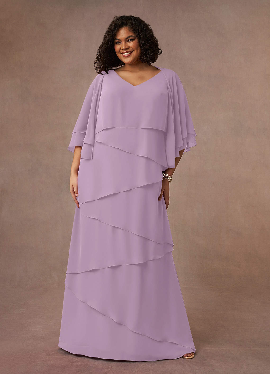 Azazie OHara Kleider für die Brautmutter A-Linie V-Hals Chiffon Kleid Blauregen image1