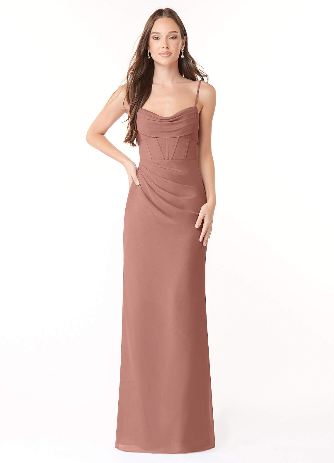 Azazie Mai Robes de demoiselle d'honneur Robe Fourreau en Mousseline de soie Plissée Rose De Cèdre image1
