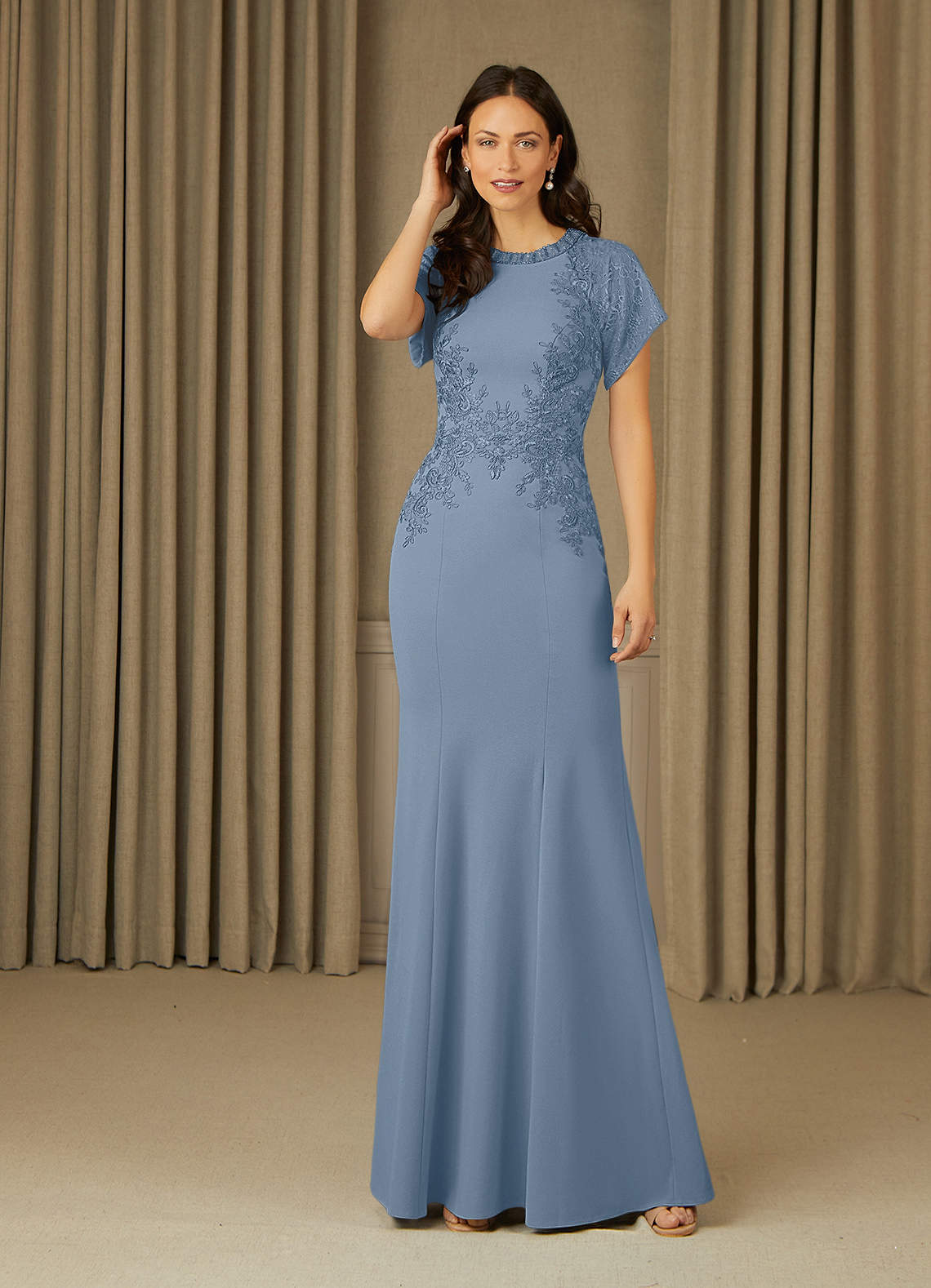 Azazie Adonna Mother of the Bride Dresses Dusty Blue Mermaid Lace Dress image1