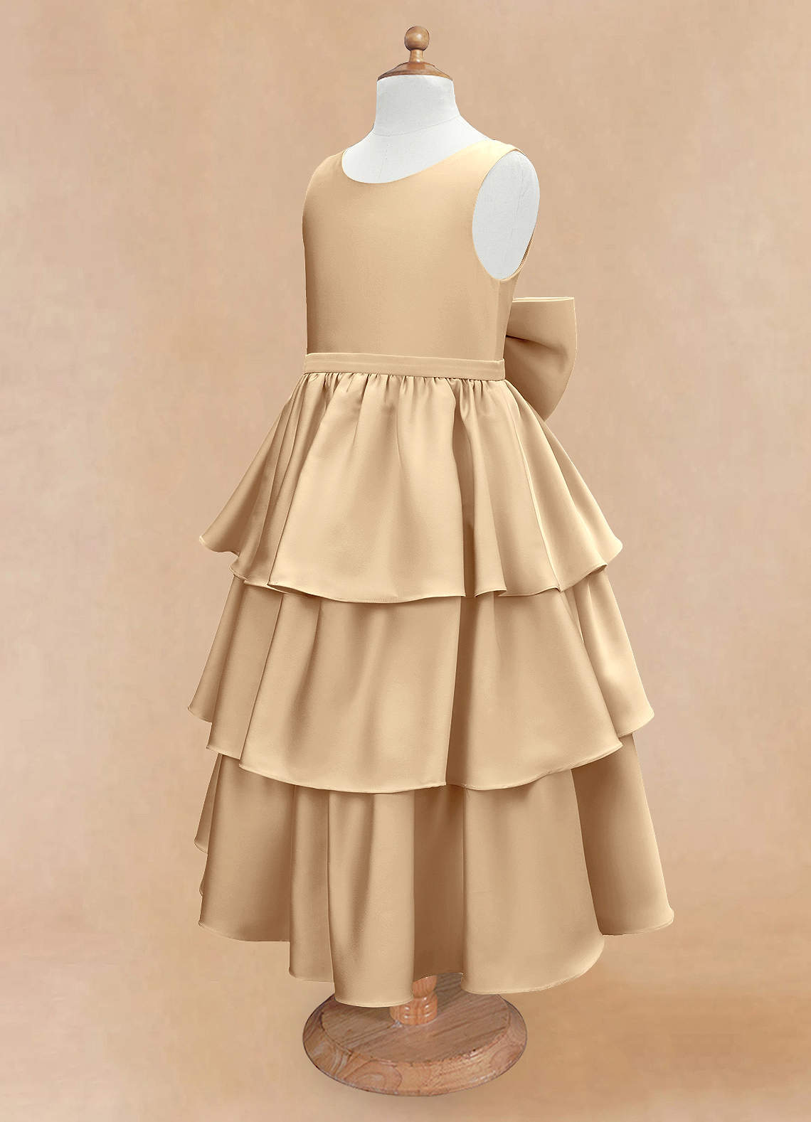 Azazie Margie Flower Girl Dresses Champagne A-Line Bow Stretch Satin Dress image5