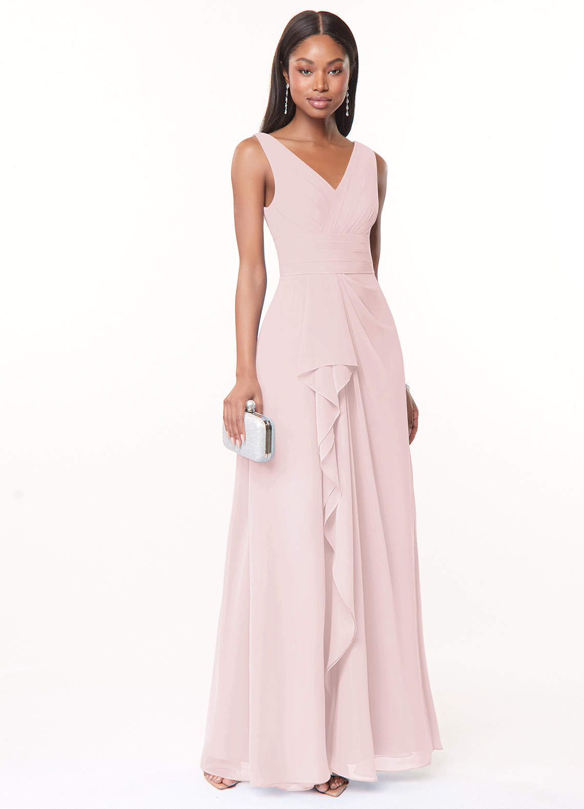 Azazie Julianna Brautjungfernkleider A-Linie Chiffon Kleid Zartrosa image1