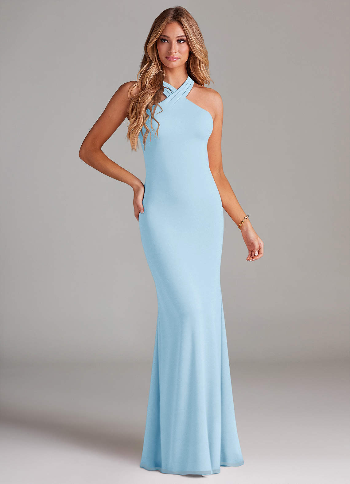 Azazie Doretta Bridesmaid Dresses Sky Blue Mermaid Pleated Chiffon Dress image1