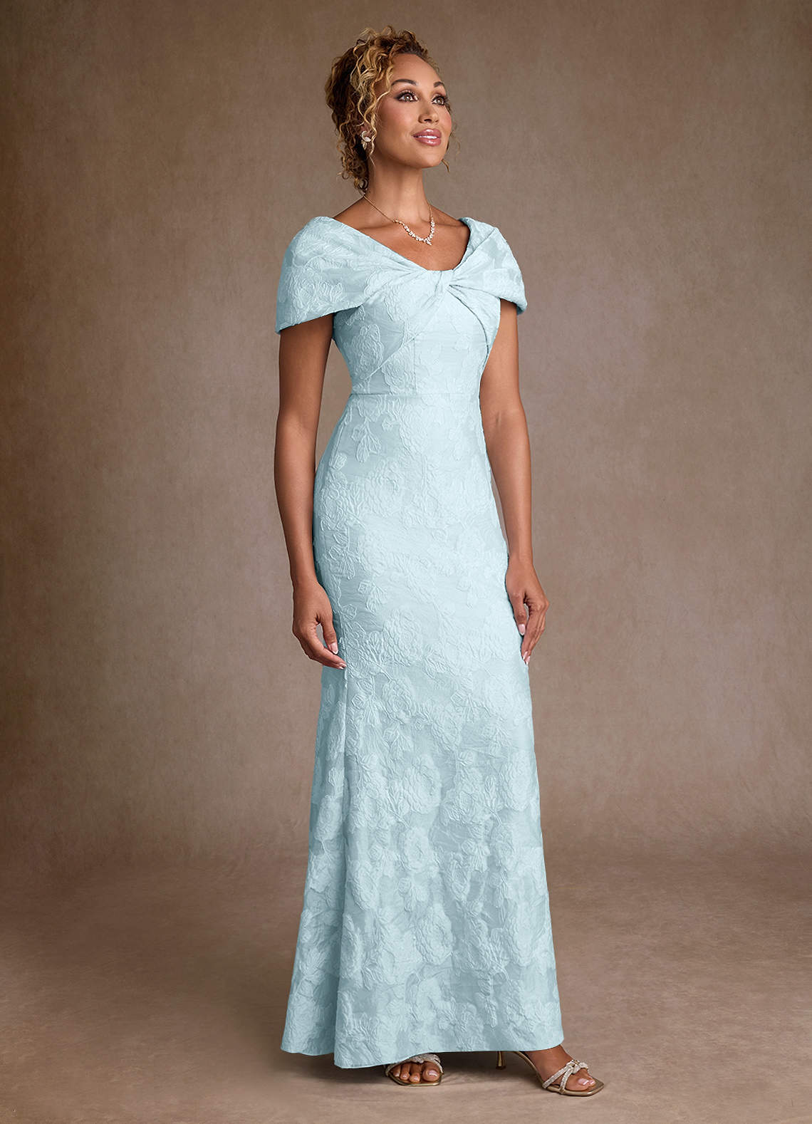 Azazie Amallia Mother of the Bride Dresses Pale Blue Jacquard Mermaid Off the Shoulder Floral Jacquard Dress image3