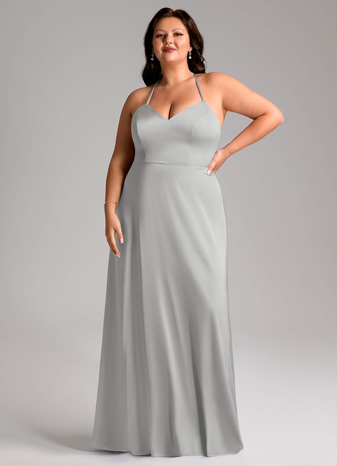 Azazie Mei Vestidos de madrinha de casamento Vestido Prata de Cetim elástico de Linha A image6