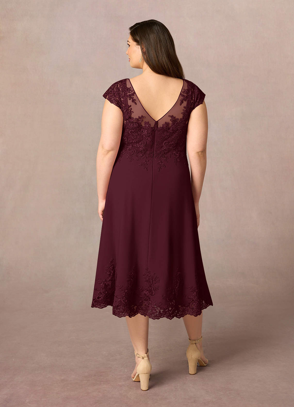 Azazie Terrano Mother of the Bride Dresses Cabernet A-Line Scoop Lace Dress image7