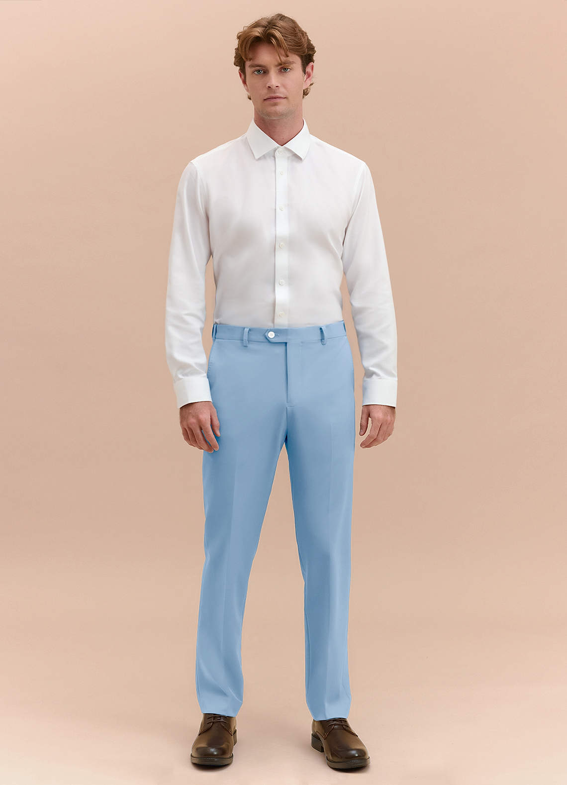 front James Sky Blue Structured Stretch Dress Pants