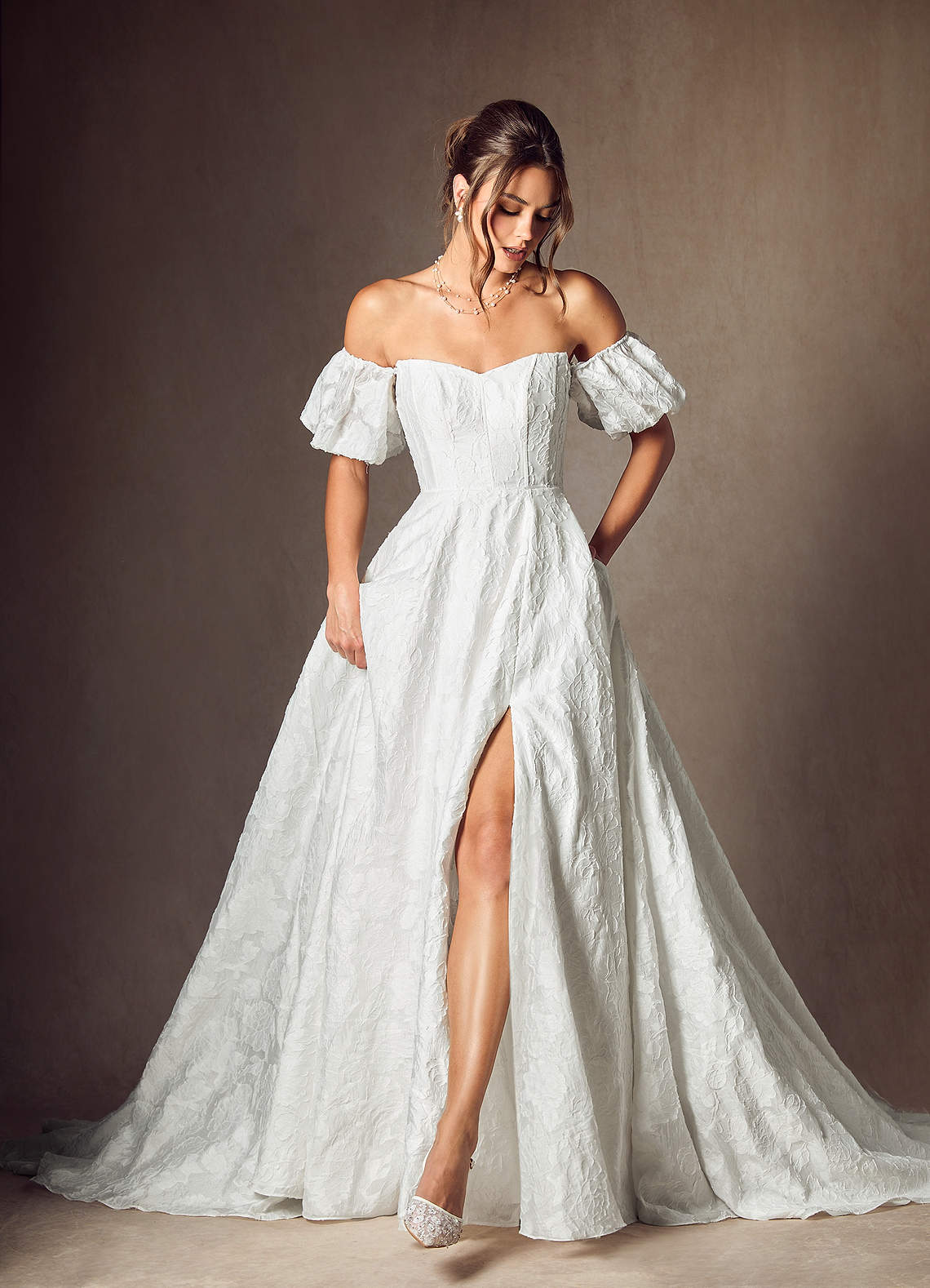 Azazie Gladiola Wedding Dresses Diamond White Ball-Gown Sweetheart Neckline Floral Burnout Jacquard Dress image7