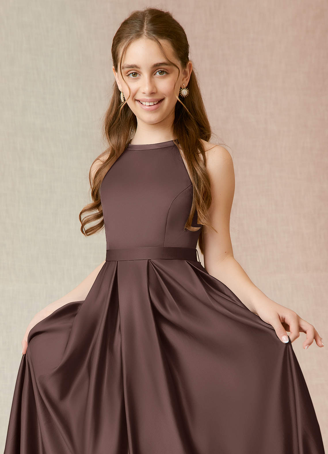 Azazie Arianthe Junior Ganache A-Line with Pockets Stretch Satin Dress image4
