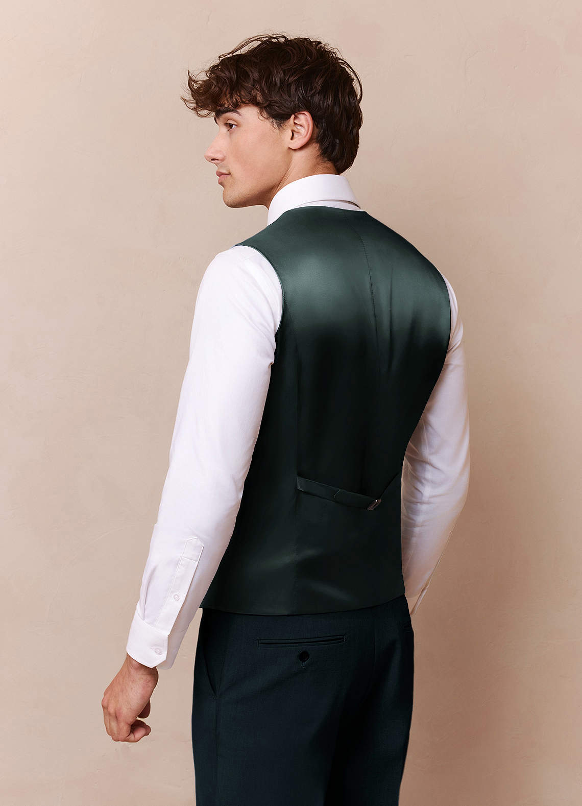 front Savile Dark Green Wool Blend Suit Vest