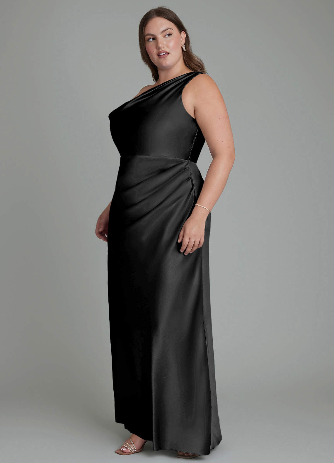 Azazie Emerson Bridesmaid Dresses Black Mermaid Off the Shoulder Metallic Satin Dress image9
