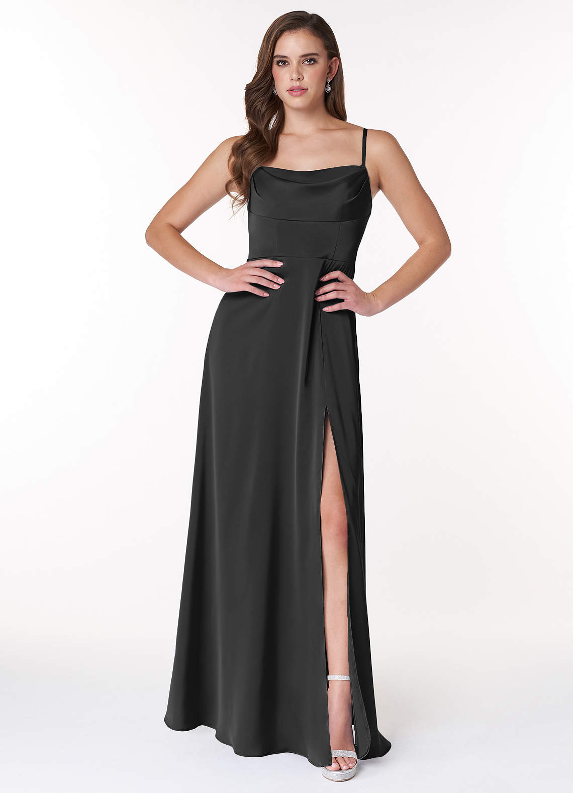 Azazie Clove Stretch Satin Dress Black Bridesmaid Dresses | Azazie