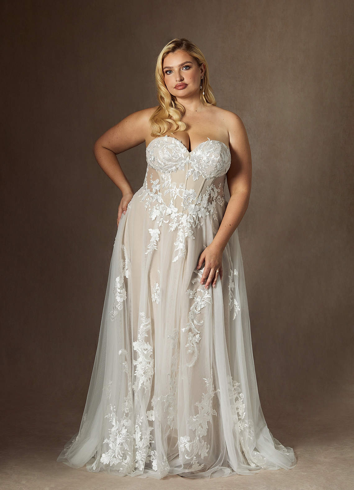 Azazie Aurorie Wedding Dresses Diamond White Champagne A-Line Sequins Tulle Dress image1