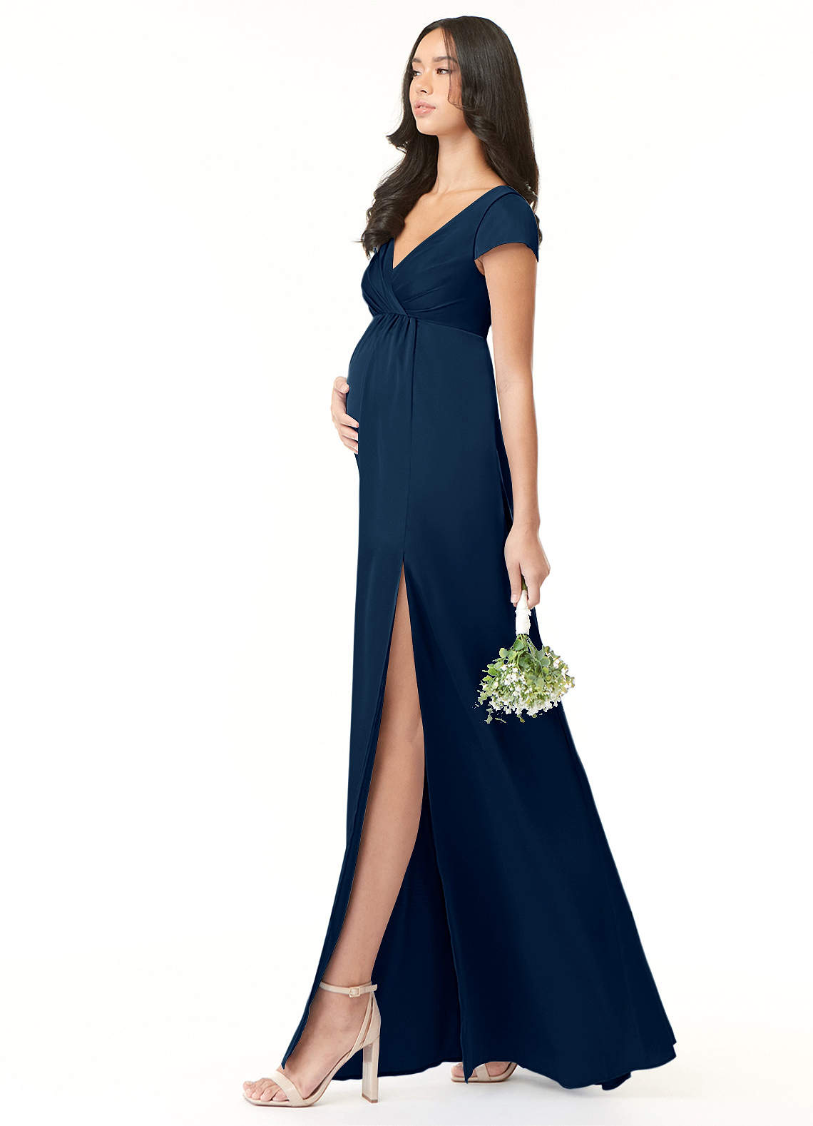 Azazie Allessia vestidos de dama de honor de maternidad Vestido de Corte en A Plisado Hasta el suelo Satén Elástico image2