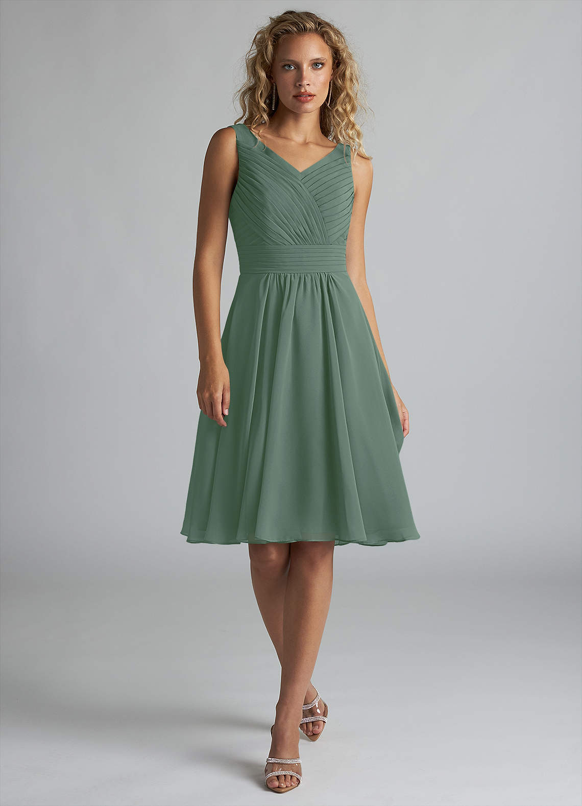 Azazie Grace Bridesmaid Dresses Eucalyptus A-Line Pleated Chiffon Dress image1