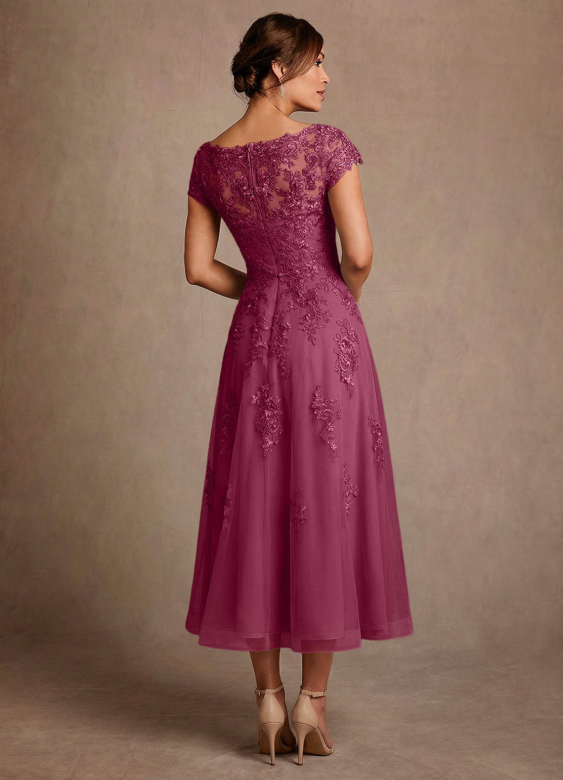 Azazie Jolanda Mother of the Bride Dresses Mulberry A-Line Lace Dress image1