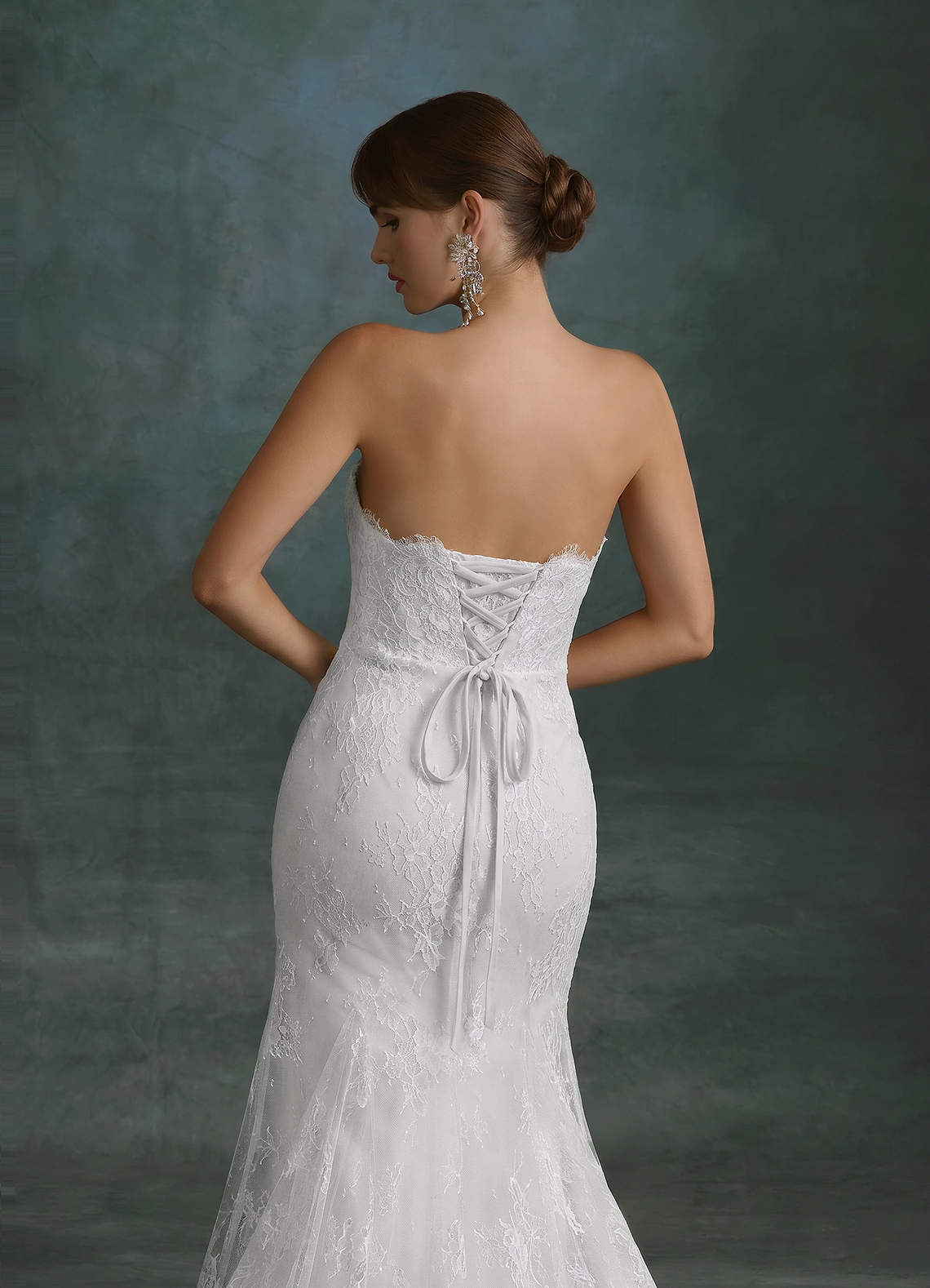 Azazie Dawna Wedding Dresses Diamond White Mermaid Strapless Lace Dress image9