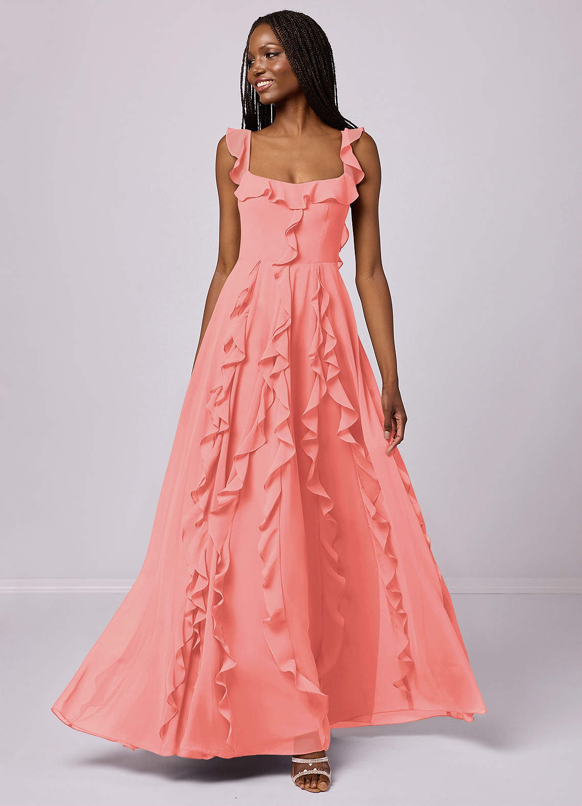 Barbie ♥ Azazie Bridesmaid Dresses Coral A-Line with Pockets Chiffon Dress image1