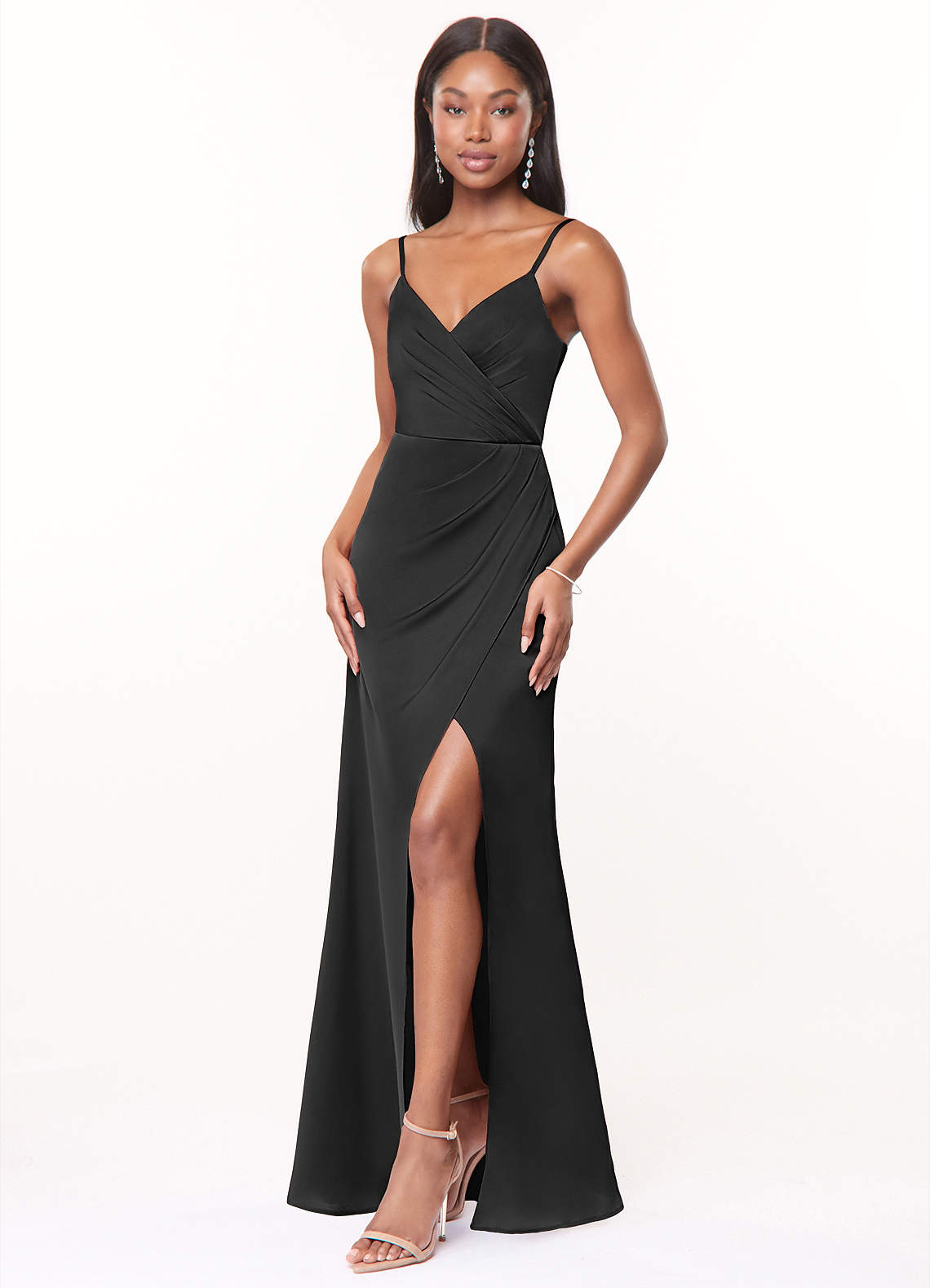 Black Azazie Maci Stretch Satin Dress Bridesmaid Dresses | Azazie