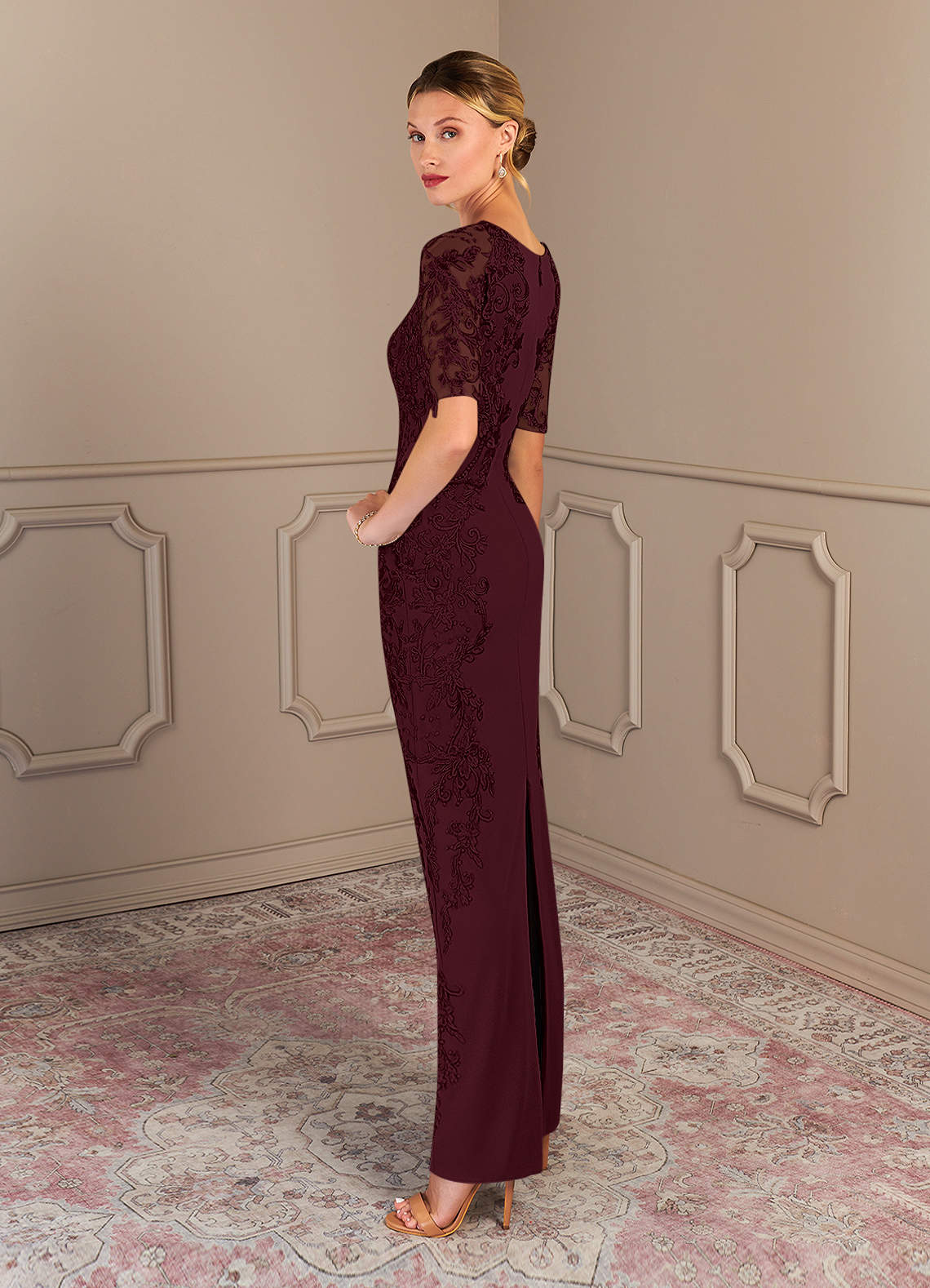 Azazie Farrah Mother of the Bride Dresses Sheath Lace Stretch Crepe Floor-Length Dress image1