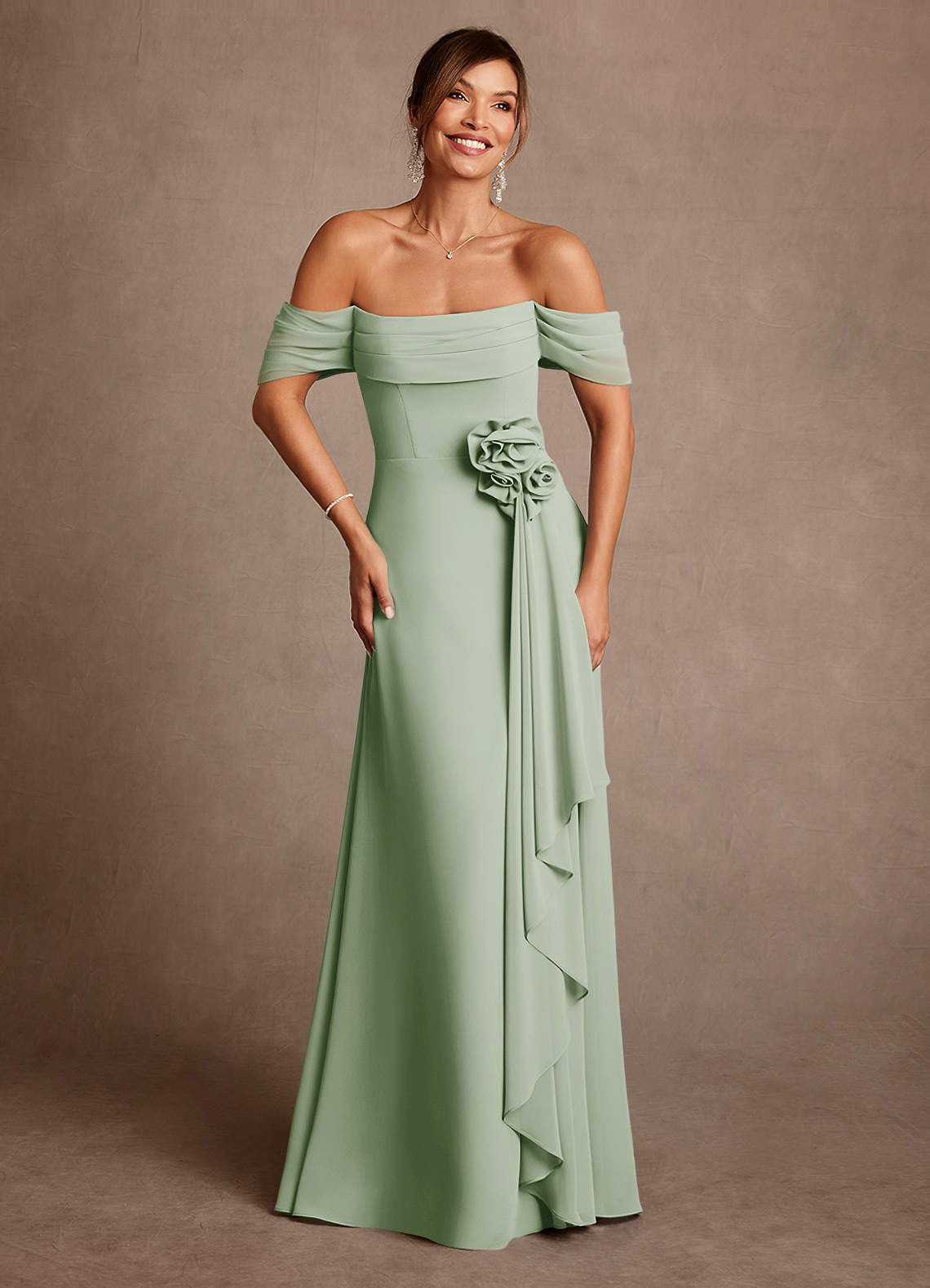 Azazie Amherst Klänningar till brudens mor Klä A-Line i Chiffong Av axeln Dusty Sage image1