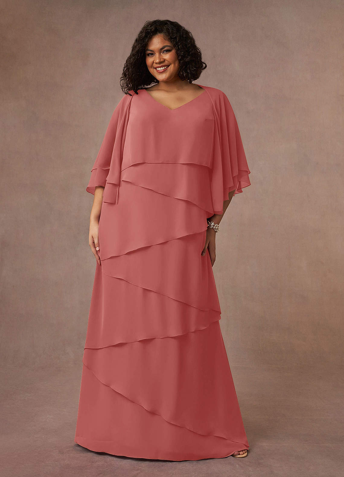 Azazie OHara Mother of the Bride Dresses Antique Rose A-Line V-Neck Chiffon Dress image1