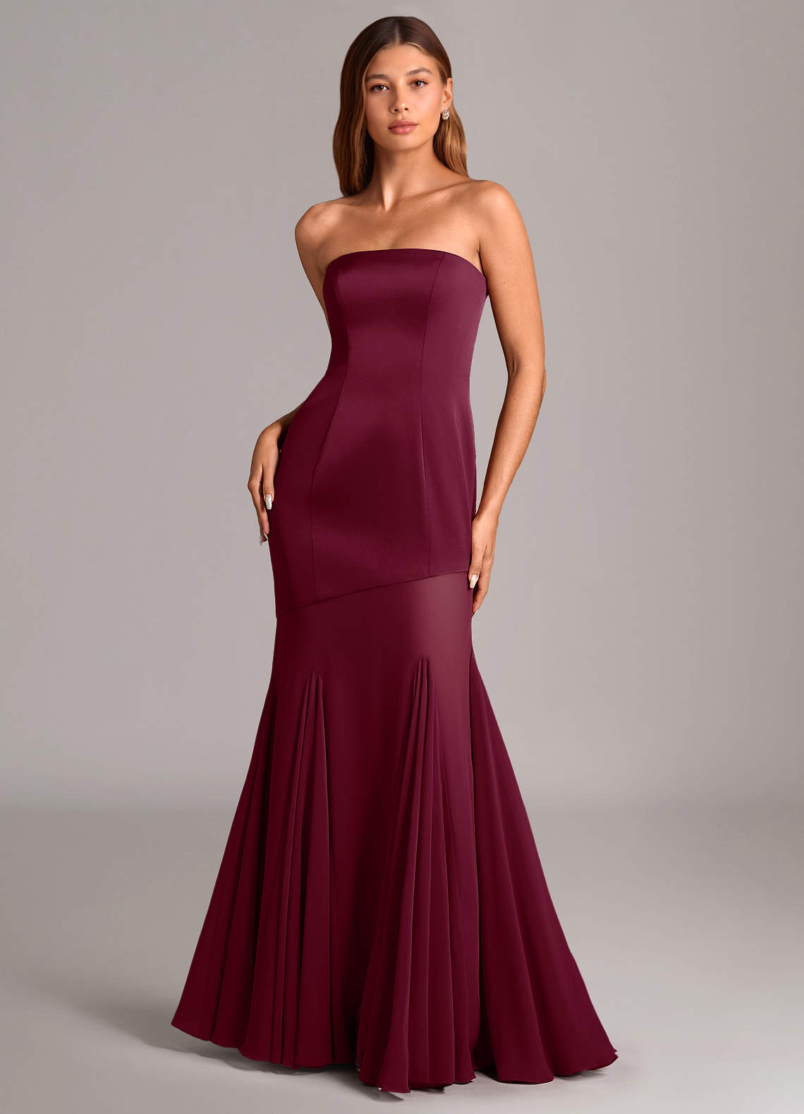 Azazie Uma Bridesmaid Dresses Mulberry Mermaid Strapless Chiffon Convertible Dress image1