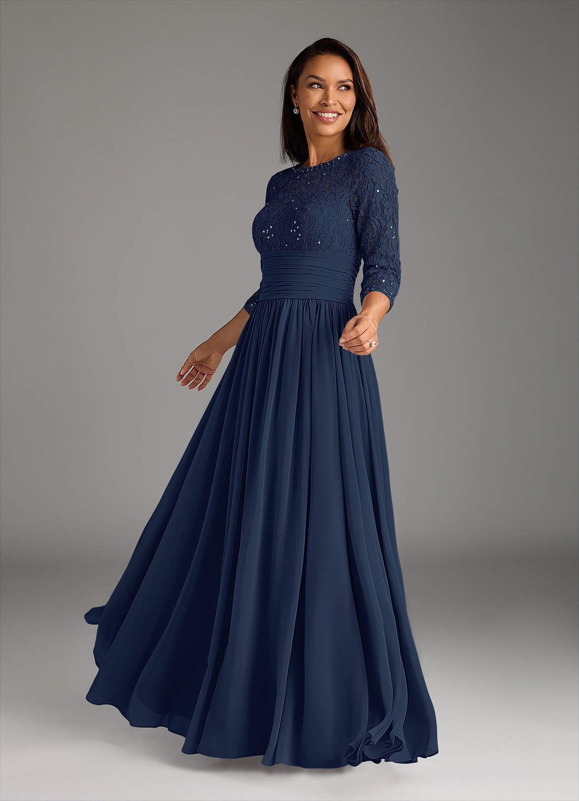 Azazie Olga Dark Navy A-Line Lace Chiffon Dress | Azazie UK Azazie Olga Dark Navy A-Line Lace Chiffon Dress | Azazie UK