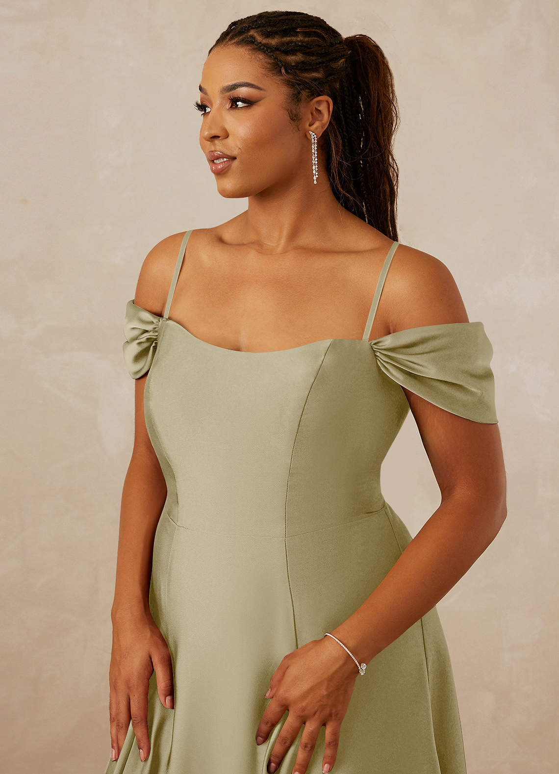 Christian Siriano Bridal for Azazie 1002 Bridesmaid Dresses Moss Green A-Line Off the Shoulder Stretch Satin Convertible Dress image8