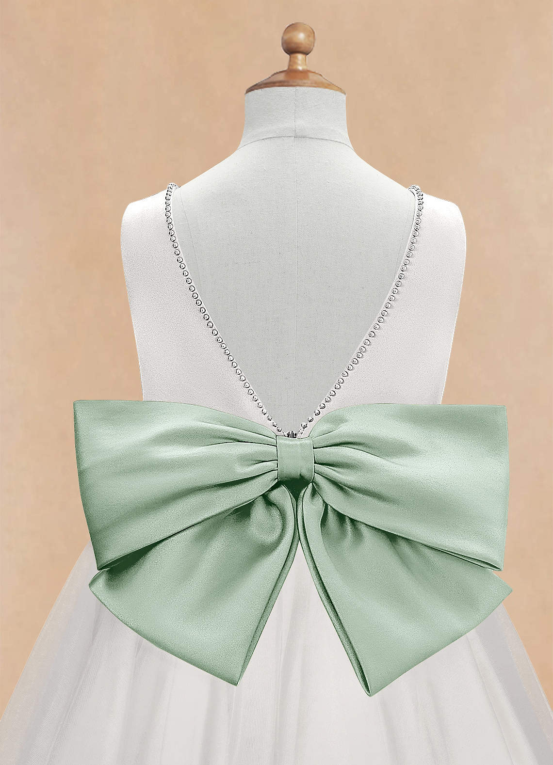 Azazie Seline Flower Girl Dresses Ivory Agave A-Line Bow Tulle Dress image8