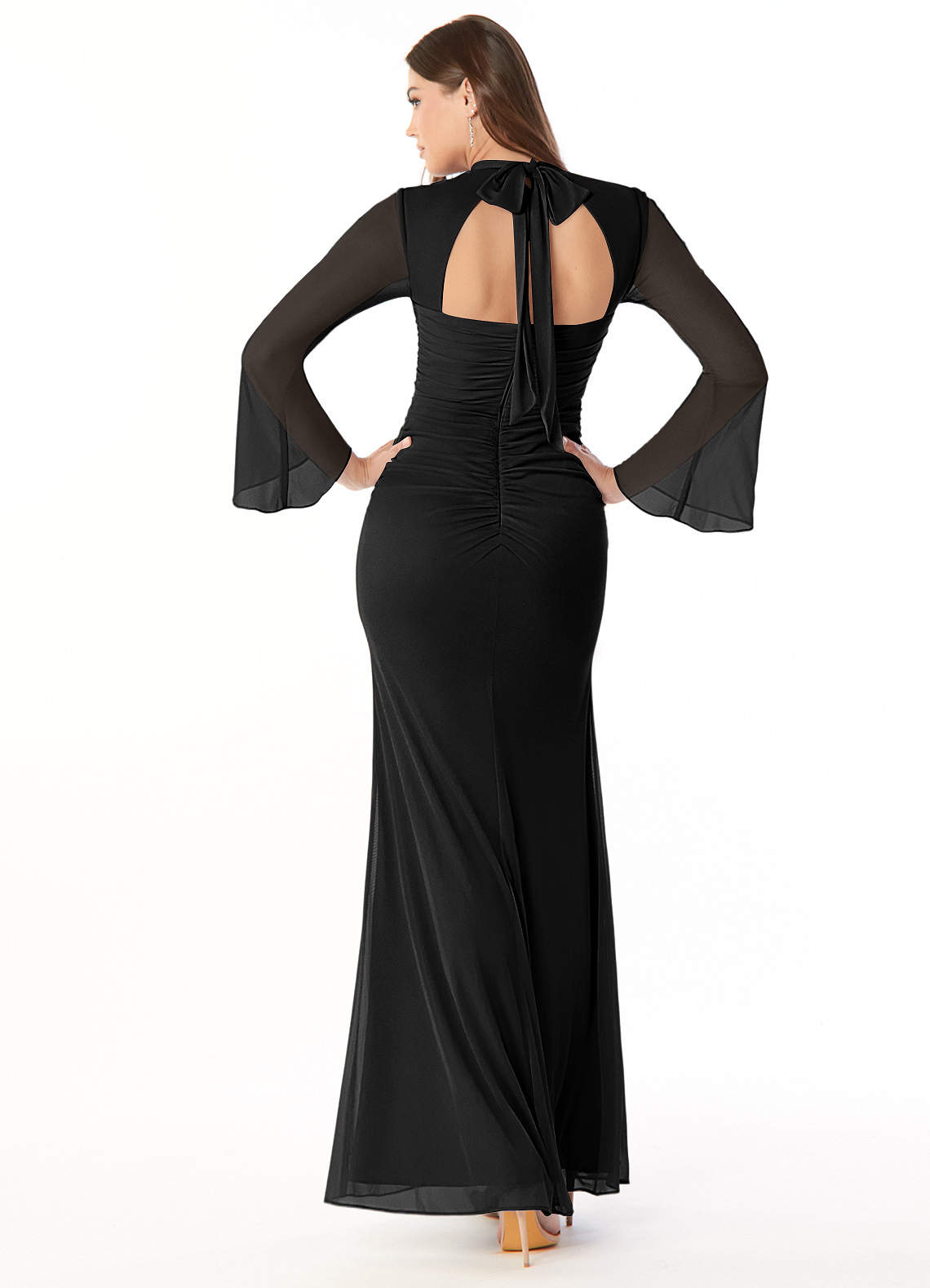 Eliza j flounce shop long sleeve scuba gown