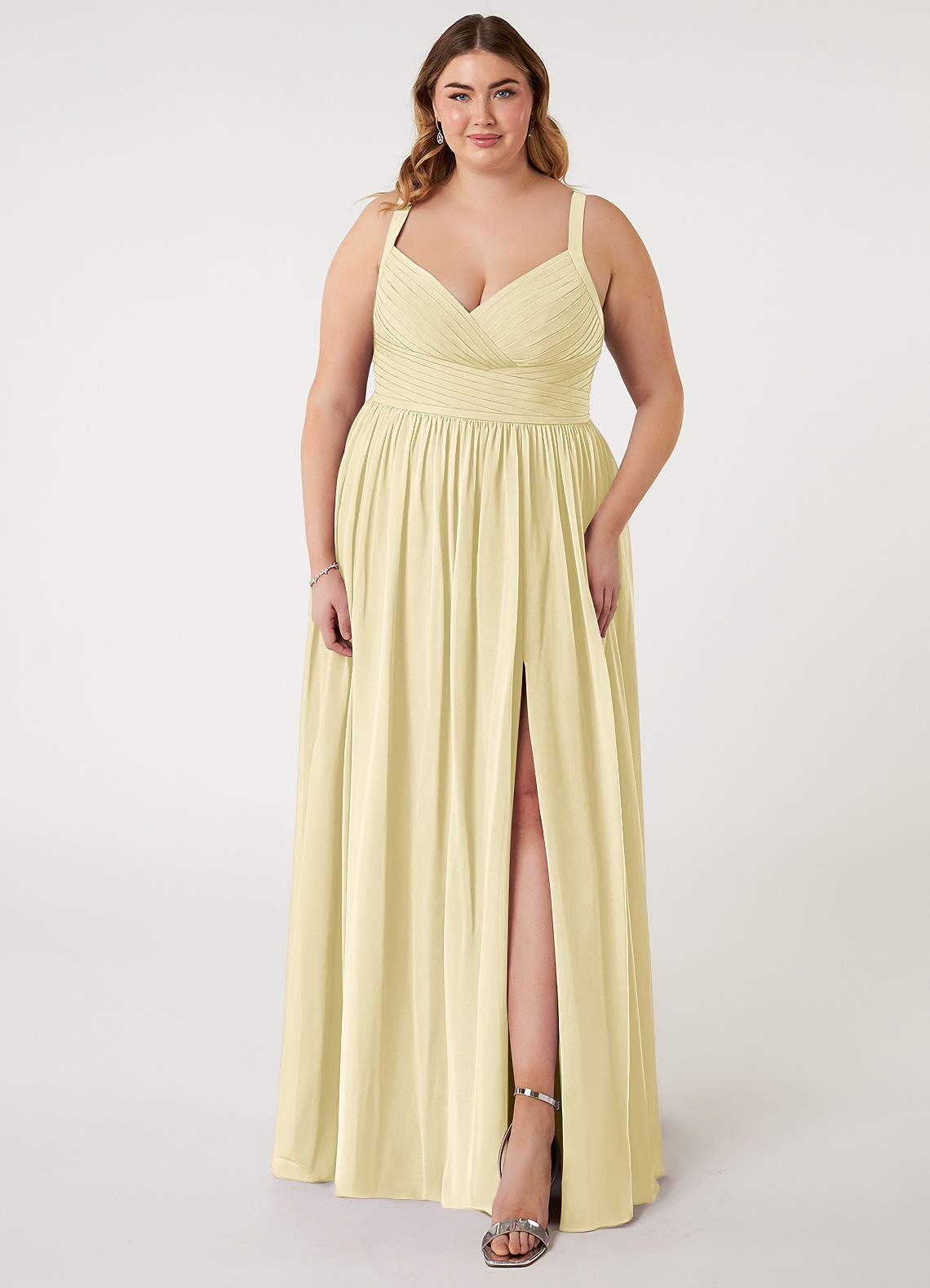Azazie Chanel Brautjungfernkleider A-Linie Plissee Chiffon Kleid Zitronensorbet image1