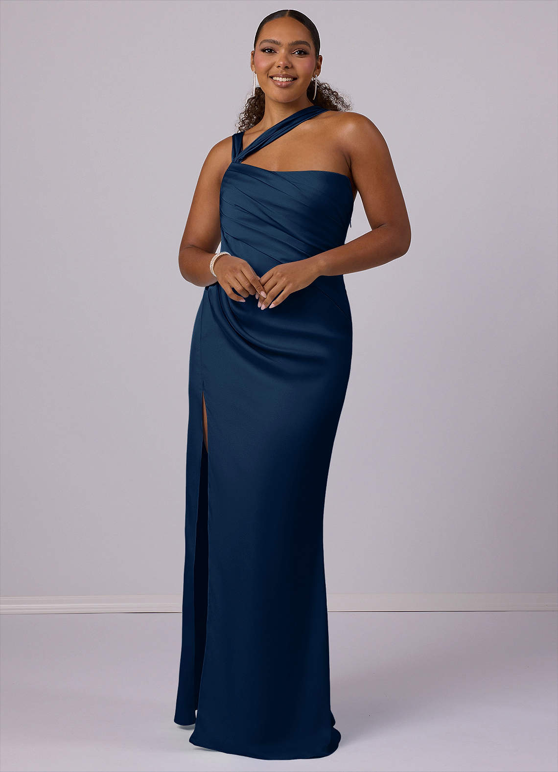 Barbie ♥ Azazie Final Sale Dark Navy Mermaid One Shoulder Stretch Satin Dress image1