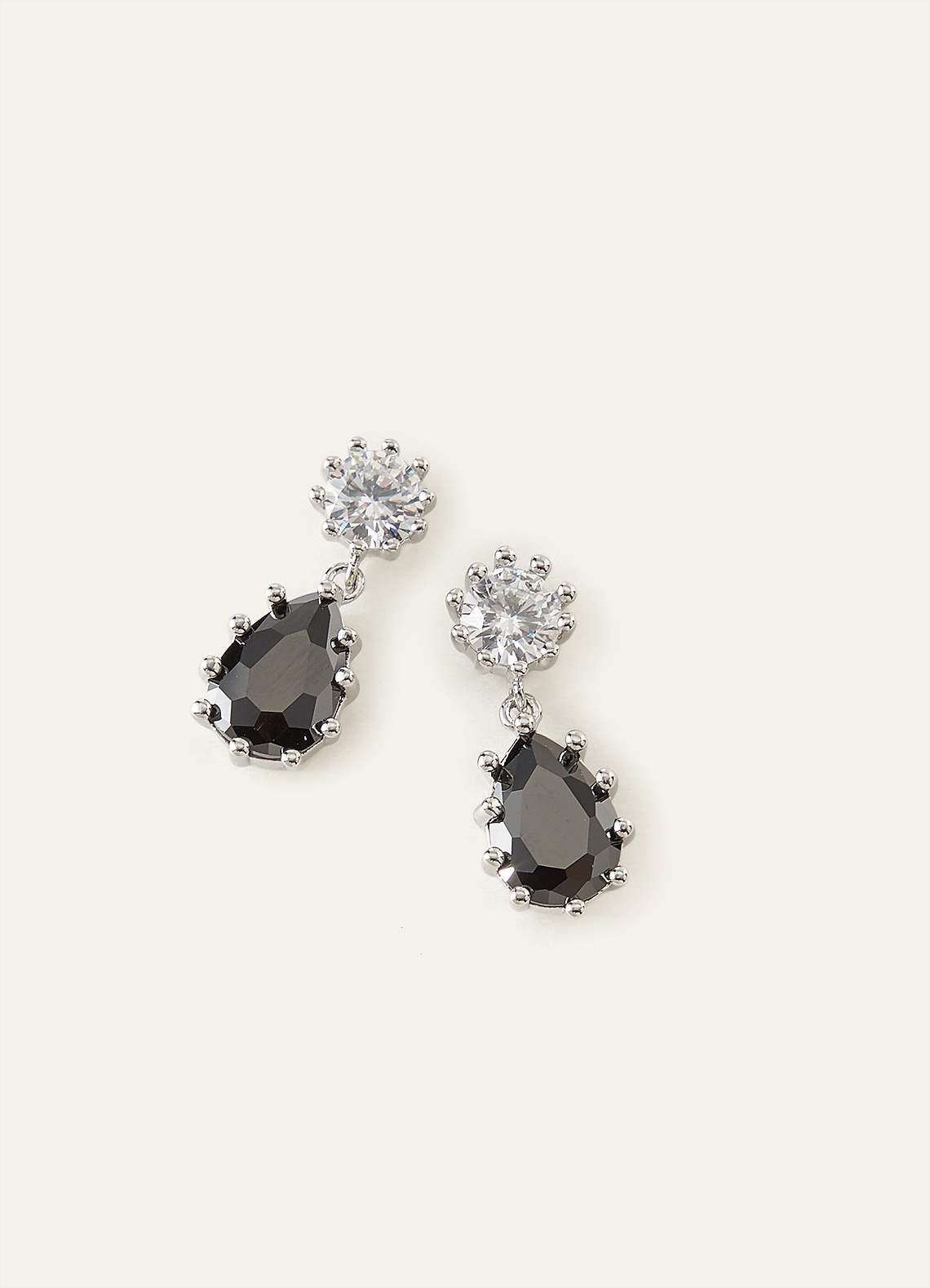 front Crystal and Onyx Pear Drop Earrings