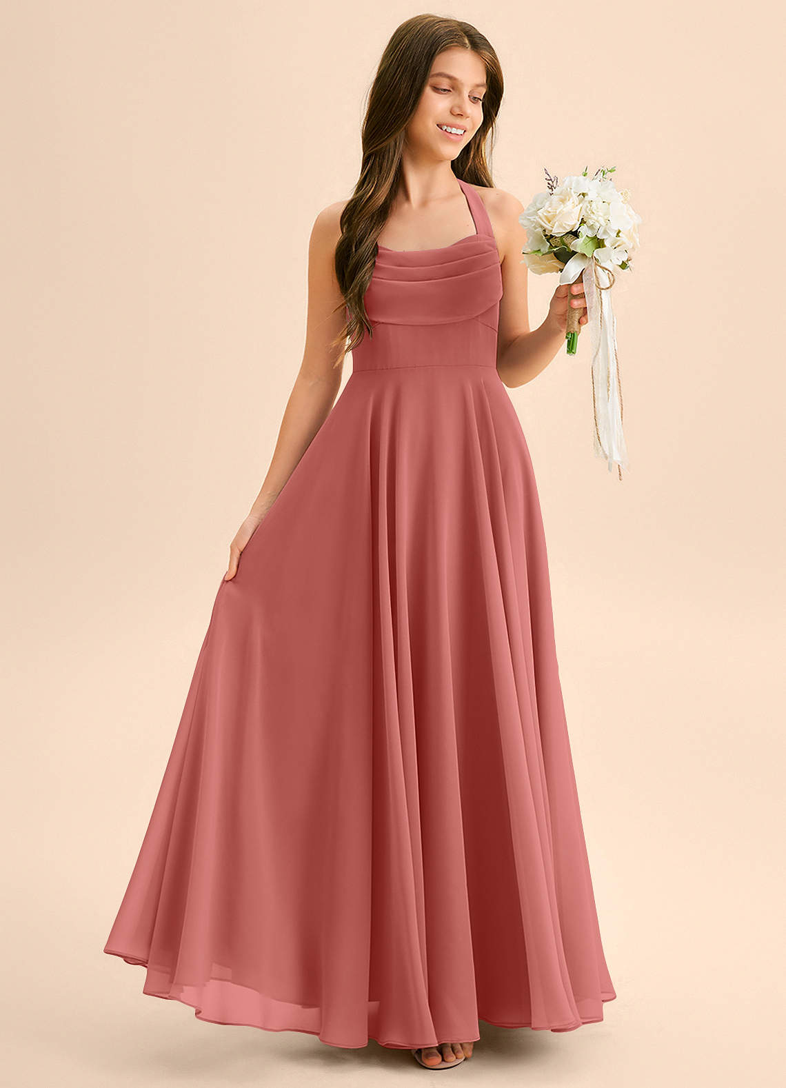 Azazie Kady Junior Antique Rose A-Line Sweetheart Neckline Chiffon Dress image4